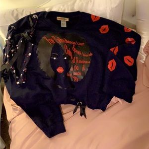 Navy blue and red melon, lady sweatshirt, custom-made brand new